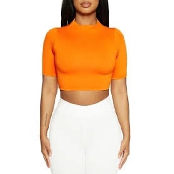 Naked Wardrobe Tops - Naked Wardrobe BARE X Sweet T Mock Neck Crop Top In Deep Orange Size XL NWT